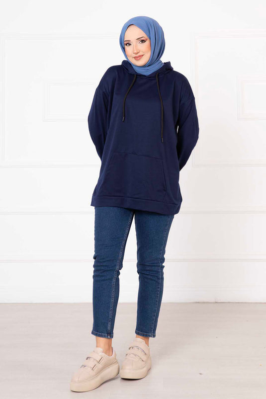 Hijab-Sweatshirt mit Kängurutasche, Marineblau