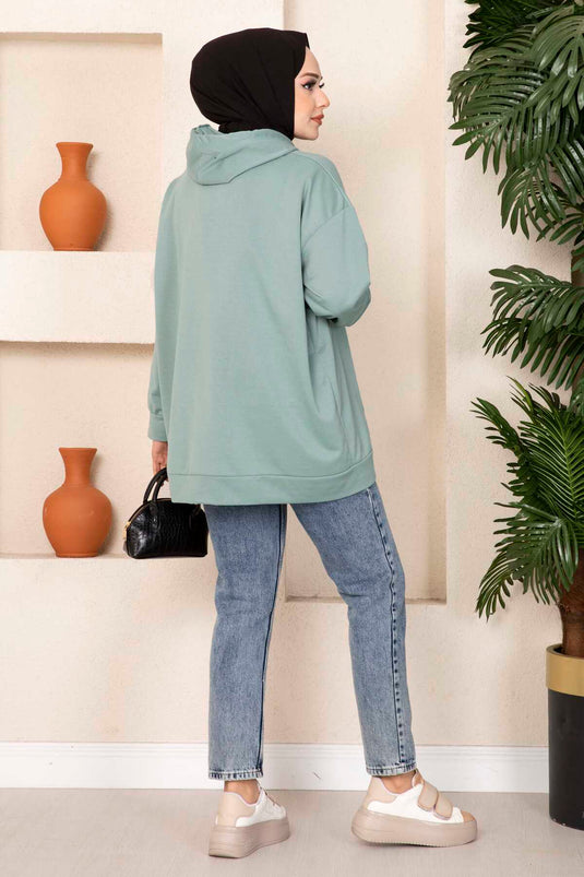 Kanguru Cepli Tesettür Sweatshirt Mint