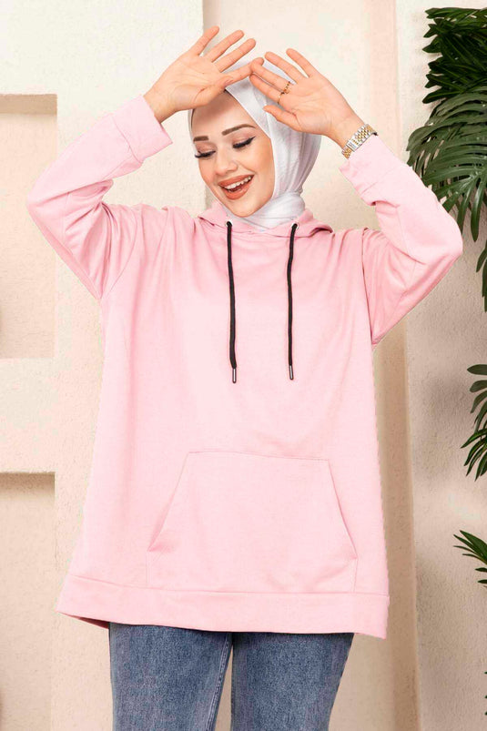 Hijab-Sweatshirt mit Kängurutasche, Puder