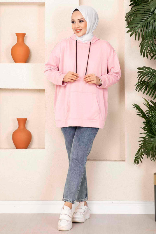 Hijab-Sweatshirt mit Kängurutasche, Puder