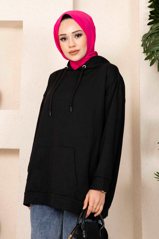 Hijab-Sweatshirt mit Kängurutasche in Schwarz