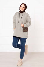 Sweat-shirt hijab à poche kangourou Stone