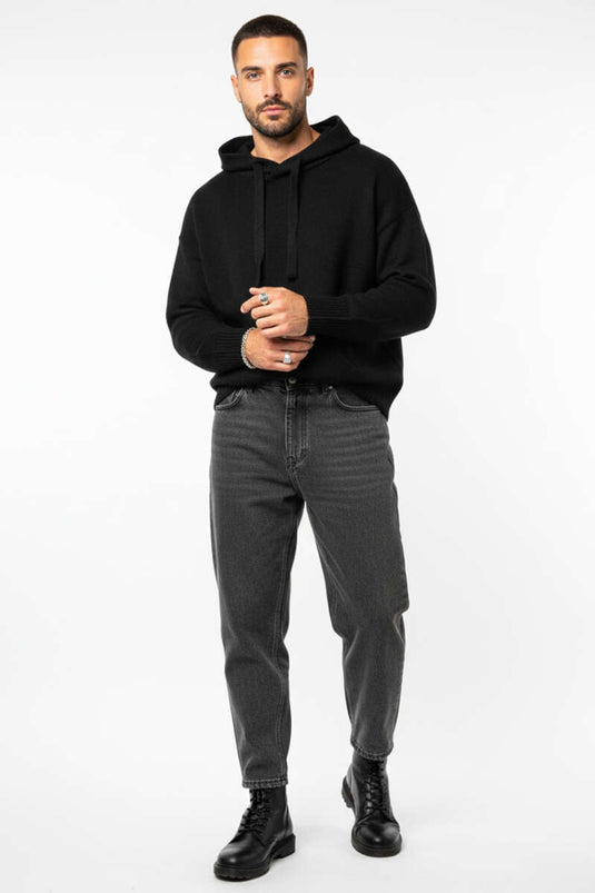 Men's Knitted Sweatshirt with Kangaroo Pocket, Black
