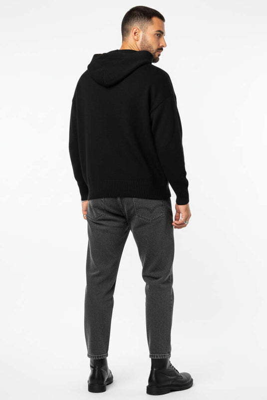 Men's Knitted Sweatshirt with Kangaroo Pocket, Black