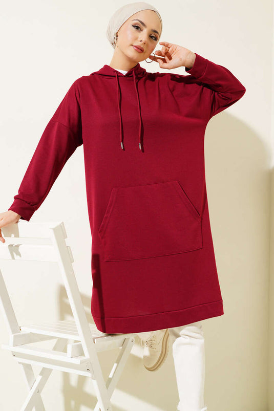 Tunique à poche kangourou rouge bordeaux