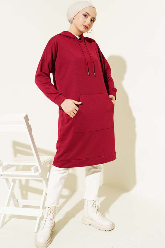 Tunique à poche kangourou rouge bordeaux