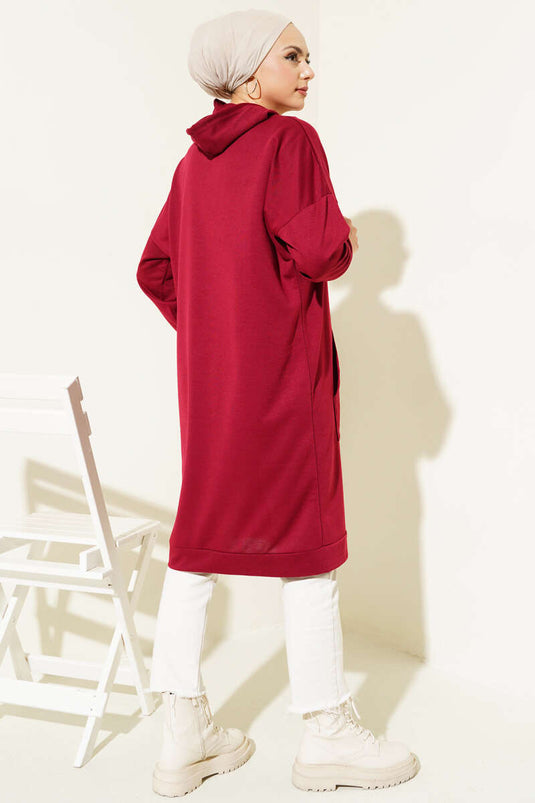 Tunique à poche kangourou rouge bordeaux