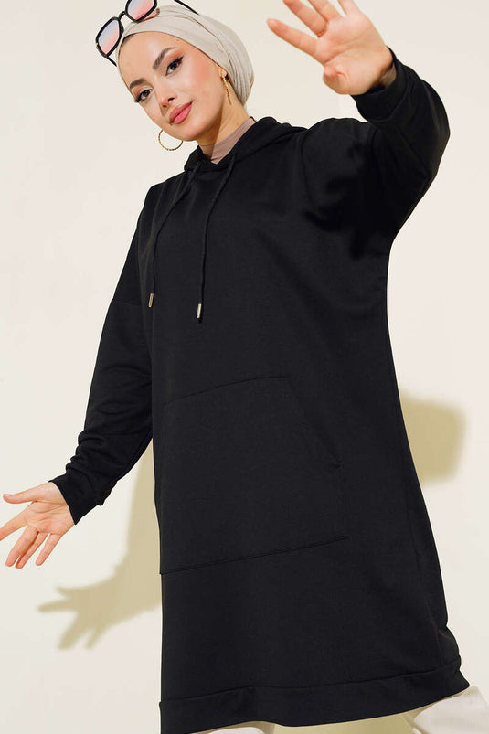 Tunique noire à poche kangourou