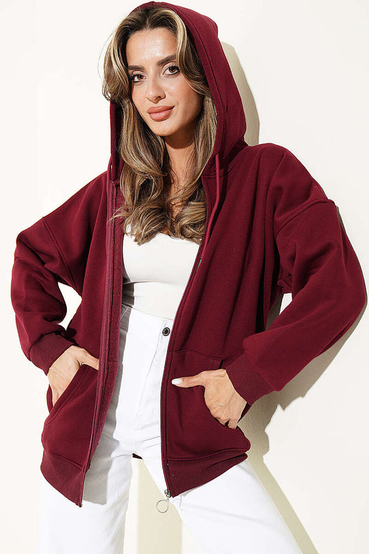 Kanguru Cepli Üç İplik Hırka Bordo