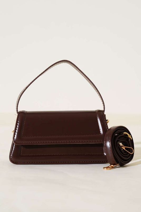 Magnetic Flap Handbag, Dark Brown