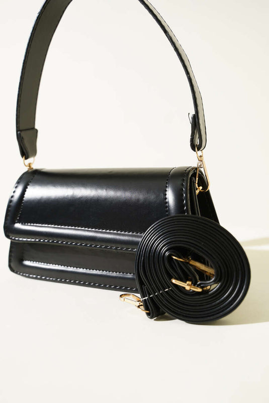 Black Magnetic Flap Handbag