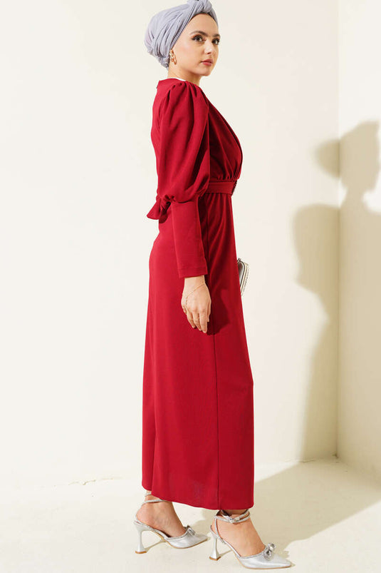 Robe Fermée Col Double Boutonnage Rouge Claret