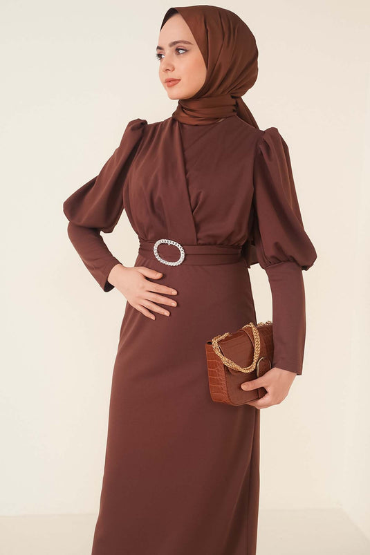 Robe Col Croisé Fermé Marron