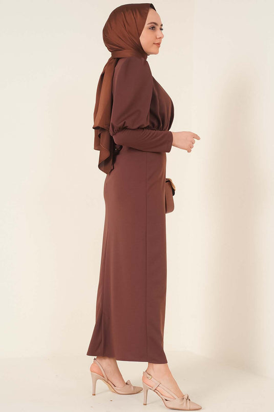 Robe Col Croisé Fermé Marron