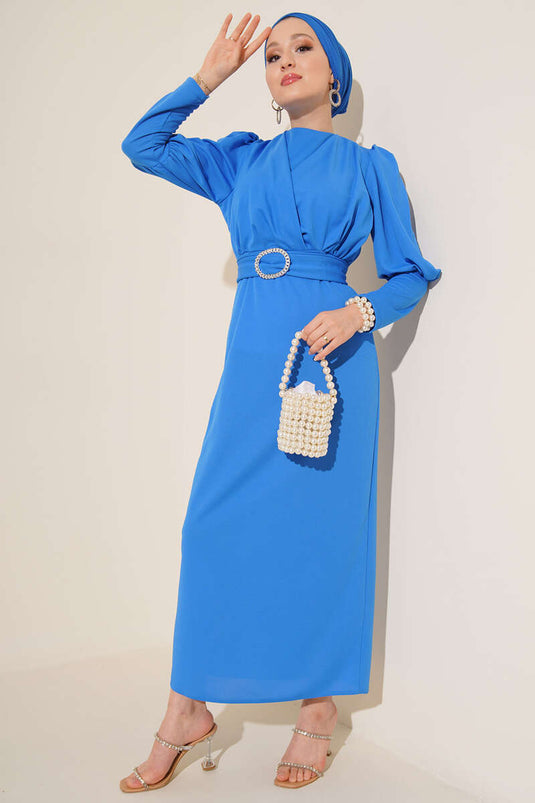 Robe Col Croisé Fermé Bleu