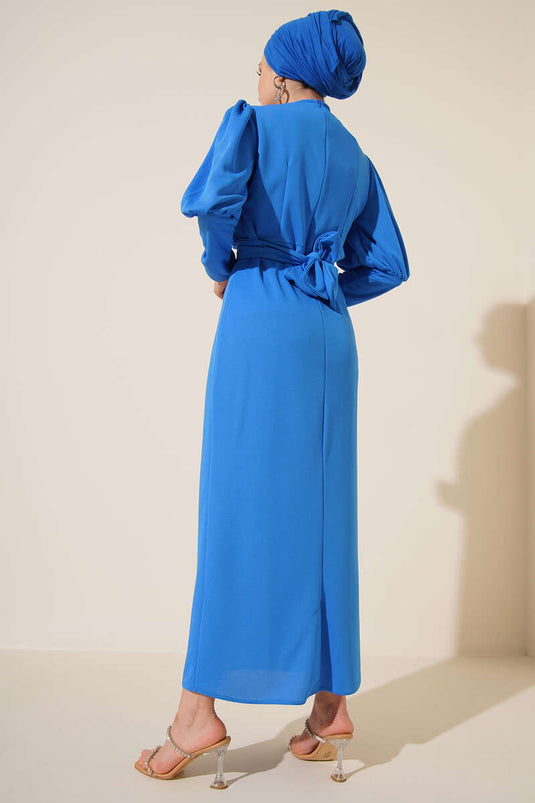 Robe Col Croisé Fermé Bleu