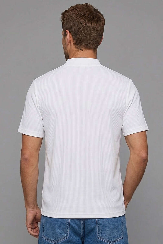Geschlossenes Basic Herren-T-Shirt Weiß