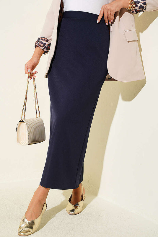 Navy Modest Bleistiftrock Mit Seitenschlitz