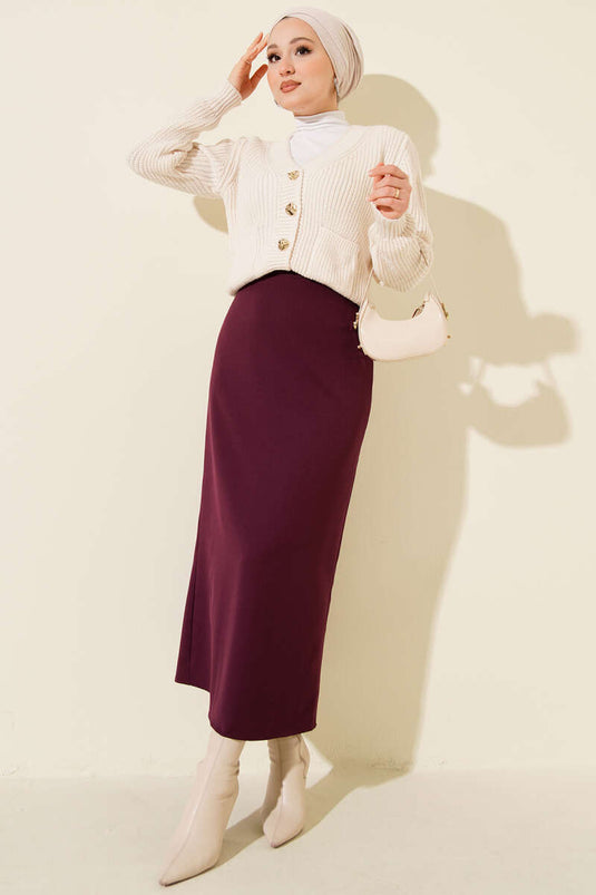 Lila Bleistiftrock mit geschlossenem Schlitz