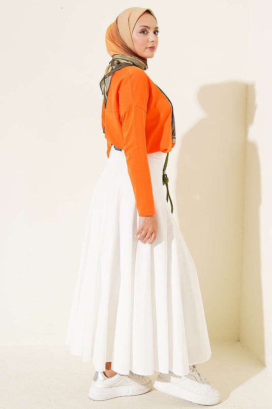 Kapı Baskılı Basic Tunik Oranj