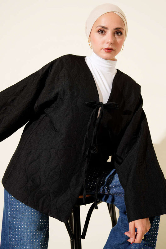 Kapitone Bağlamalı Kimono Siyah