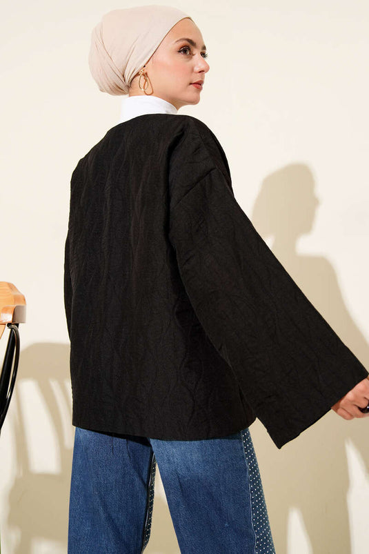 Kapitone Bağlamalı Kimono Siyah