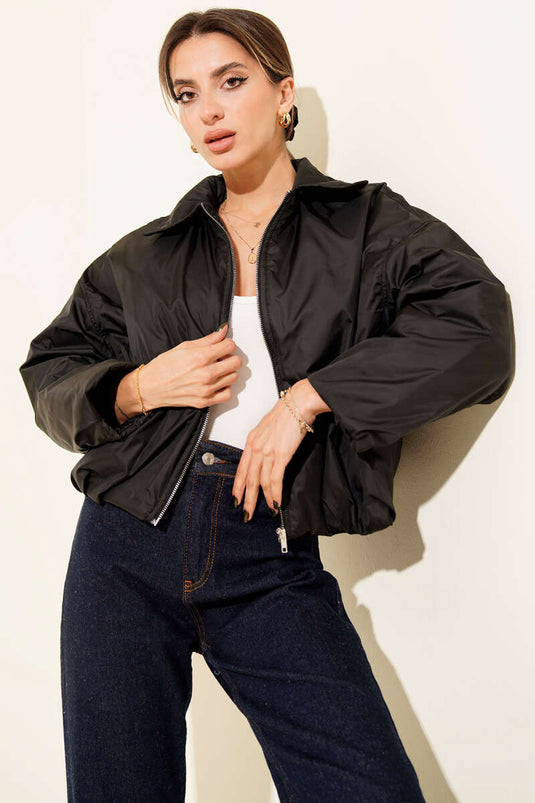 جاكيت قصير مبطن أسود