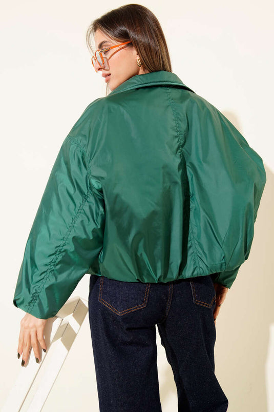 جاكيت بومبر قصير مبطن أخضر