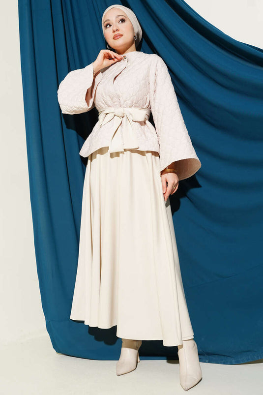 Ensemble veste et jupe matelassées beige