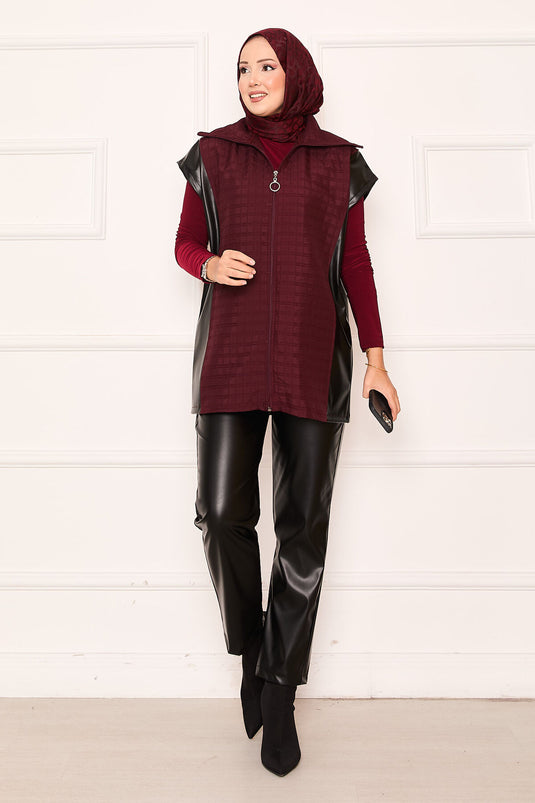 بدلة جلدية مبطنة من قطعتين باللون العنابي