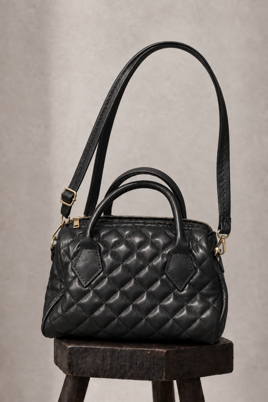 Bolso De Hombro Acolchado Con Patrón Negro