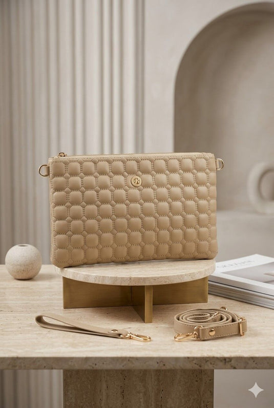 Sac pochette à bretelles matelassé beige