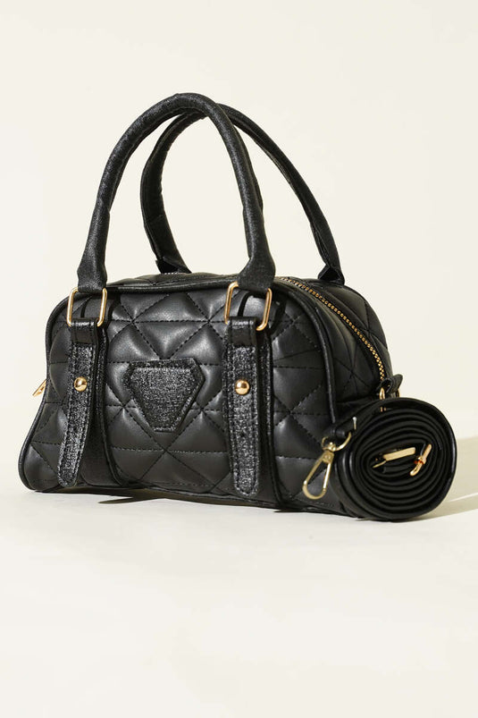 Kapitone Detay Fermuarlı Çanta Siyah