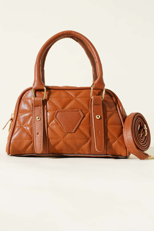 Kapitone Detay Fermuarlı Çanta Taba