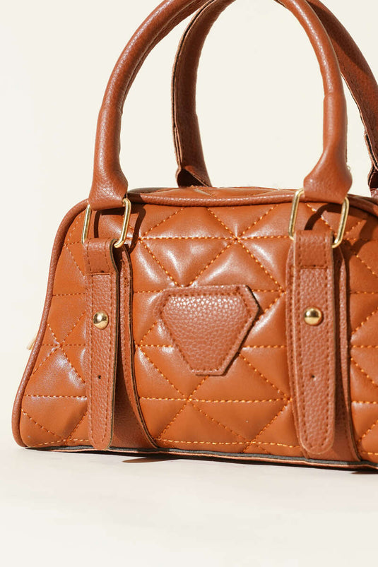 Kapitone Detay Fermuarlı Çanta Taba