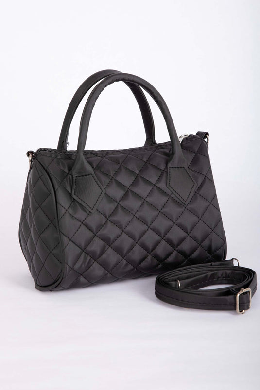 Quilted Stitch Hand & Shoulder Bag Black