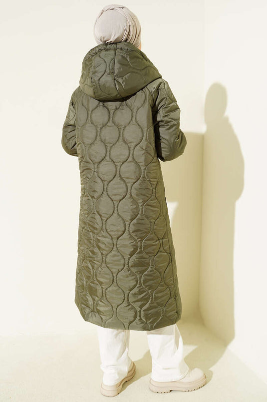 Quilted Zippered Hooded Coat Khaki