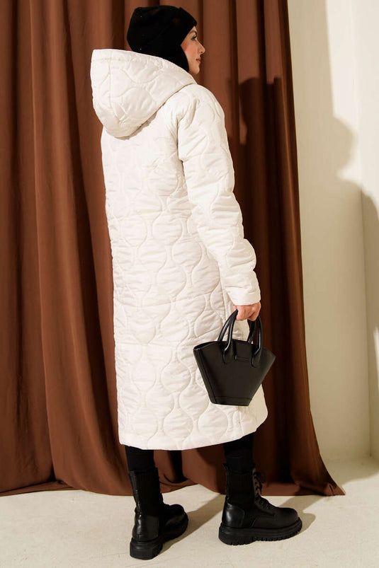 Kapitone Fermuarlı Kapüşonlu Mont Taş