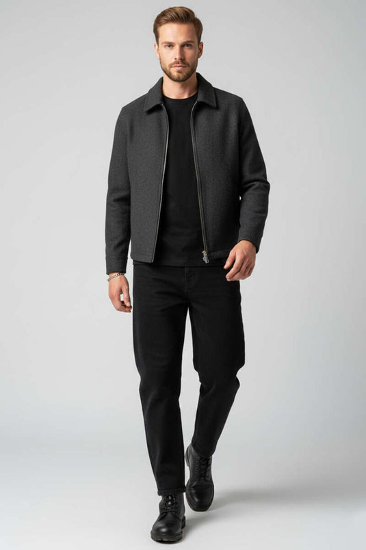 معطف كاشي بسحاب كابيتون أنثراسيت