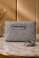 Sac Portefeuille Matelassé Gris À Fermeture Éclair
