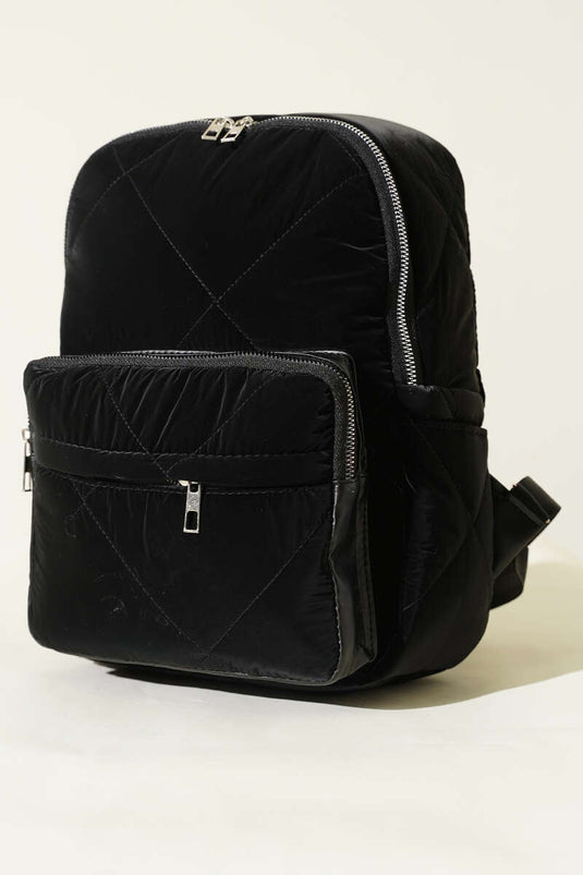 Quilted Zip-Up Backpack, Black