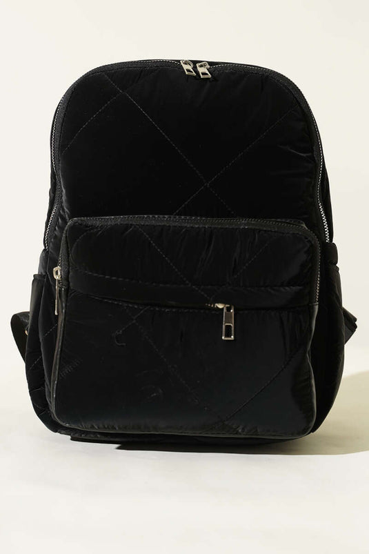 Quilted Zip-Up Backpack, Black