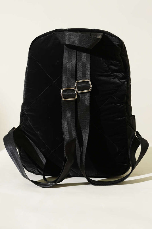 Quilted Zip-Up Backpack, Black