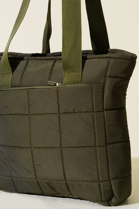 Quilted Puffer Tote Bag Emerald