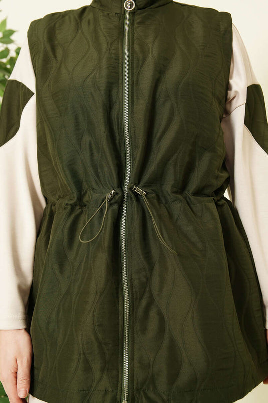 Quilted Vest with Zipper Three-Piece Set Khaki