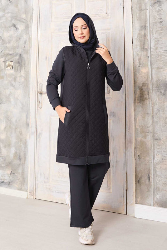 Kapitone Yelekli Üçlü Takım Füme