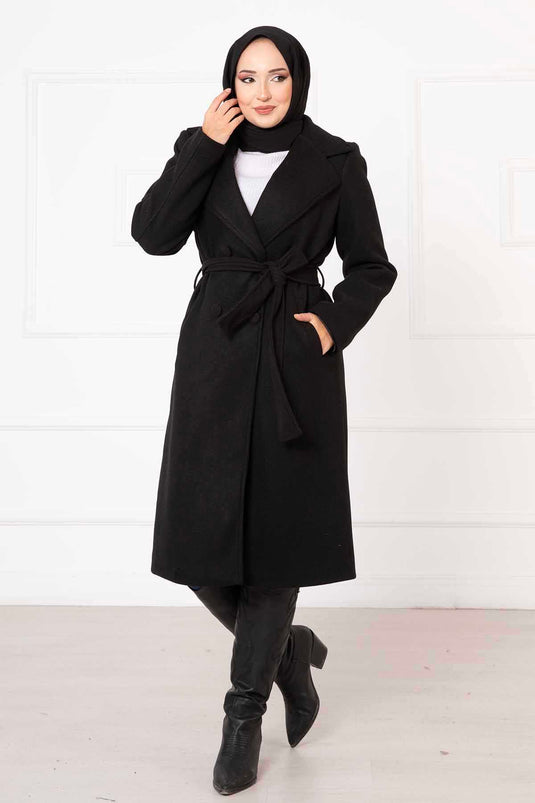 Cappotto con polsini placcati con bottoni Nero