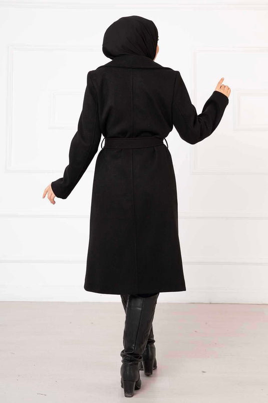 Cappotto con polsini placcati con bottoni Nero