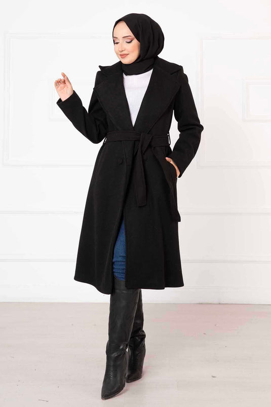 Cappotto con polsini placcati con bottoni Nero