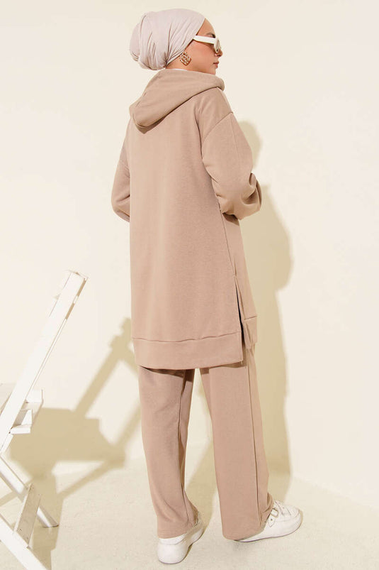 Hooded Zippered Two-Piece Suit Latte